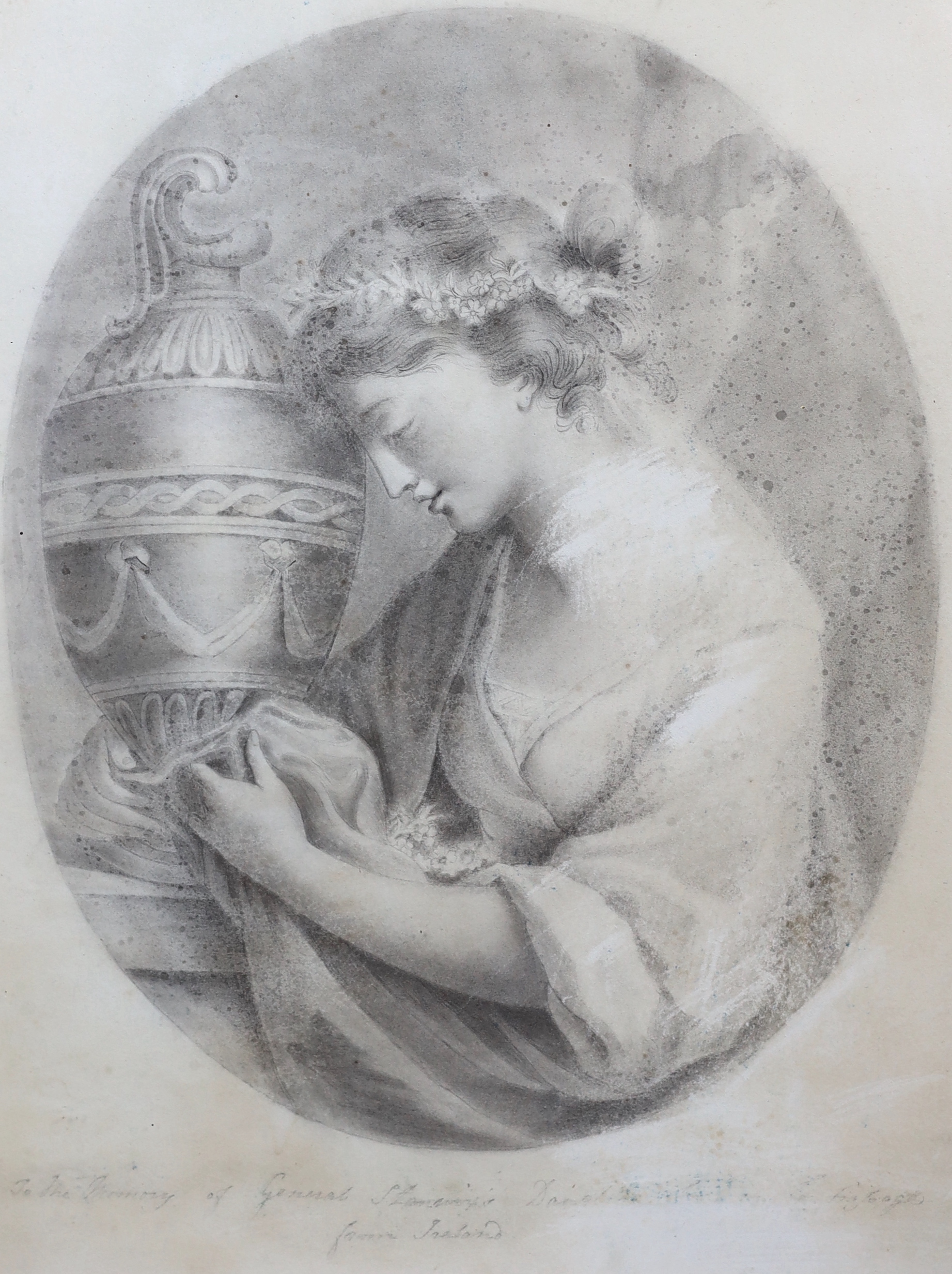 After Maria Anna Angelica Kauffmann (1741-1807), ink and watercolour on paper, In memory of General Stanwix's daughter who was lost in her passage from Ireland, 1774, overall 35 x 26.5cm